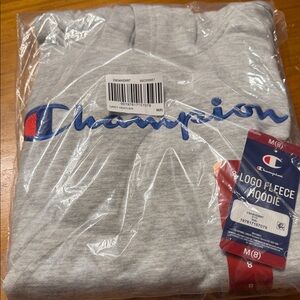 Champion Heather Gray Hoodie with Blue Logo